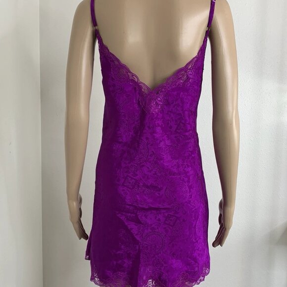 Vtg Gold Label VICTORIA SECRET Bright Magenta Babydoll SLIP DRESS Floral Lace M - Picture 4 of 4